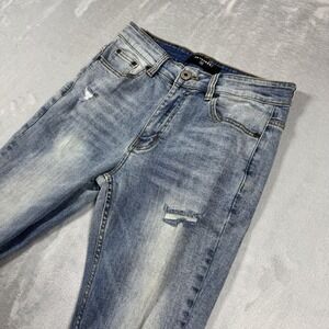 Serenade Jeans Mens 30 (28x32) Blue Denim Distressed Skinny Light Wash Ripped